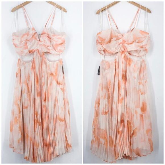 Express Dresses & Skirts - Express Midi Dress Floral Pleated Pastel Flowy Side Cut Out Size XL White Orange